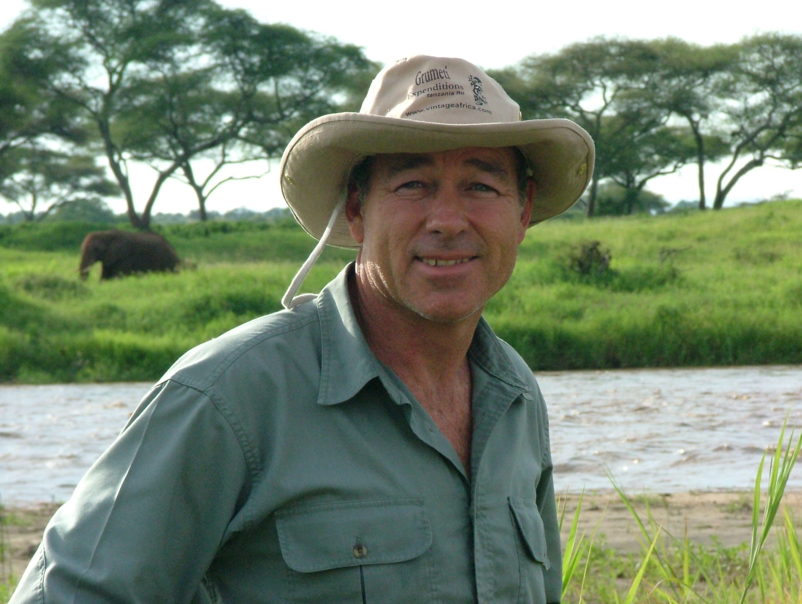 Mark Quinn with an elephant